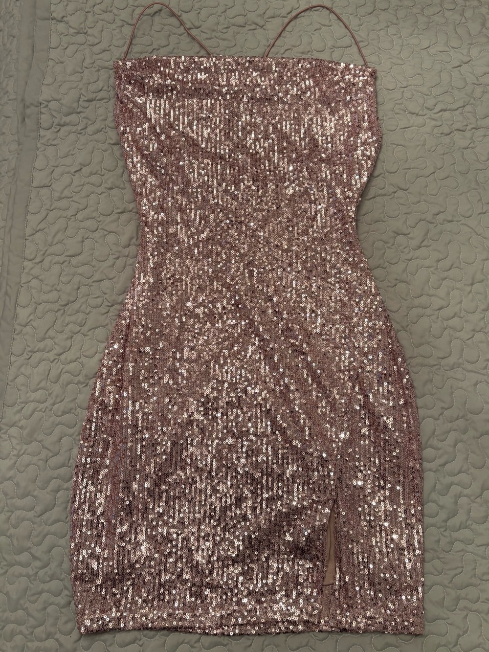 Windsor Rose Sequin Spaghetti-Strap Mini Dress